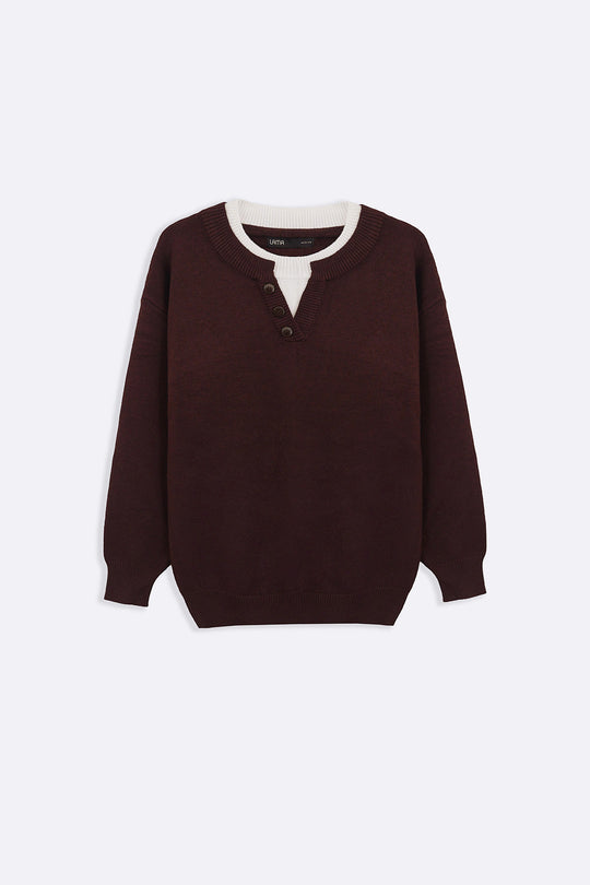 BROWN CAMPUS HENLEY SWEATER