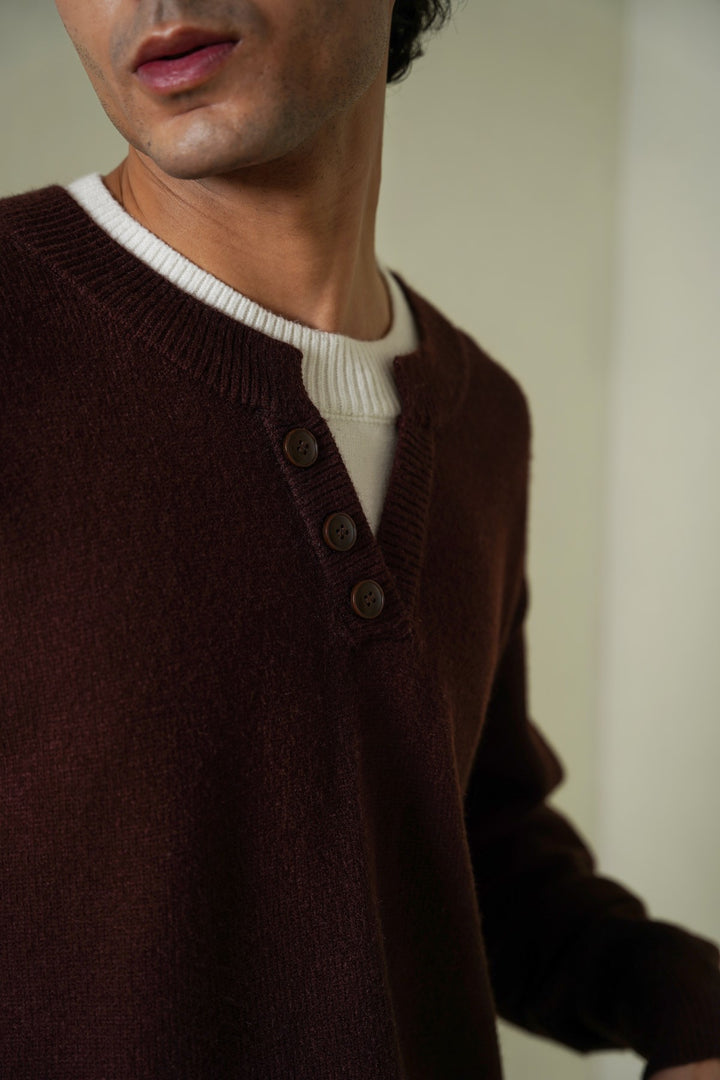 BROWN CAMPUS HENLEY SWEATER