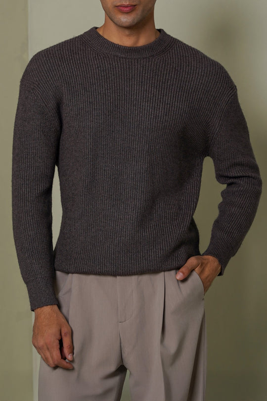 MELANGE GREY CLASSIC CREWNECK SWEATER