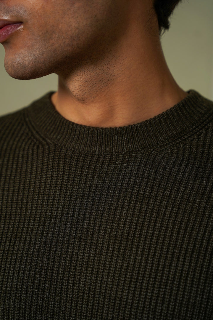 MELANGE OLIVE CLASSIC CREWNECK SWEATER