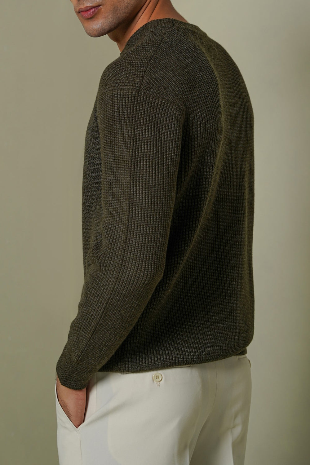 MELANGE OLIVE CLASSIC CREWNECK SWEATER