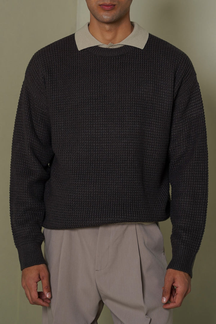 DARK GREY FISHERMAN SWEATER