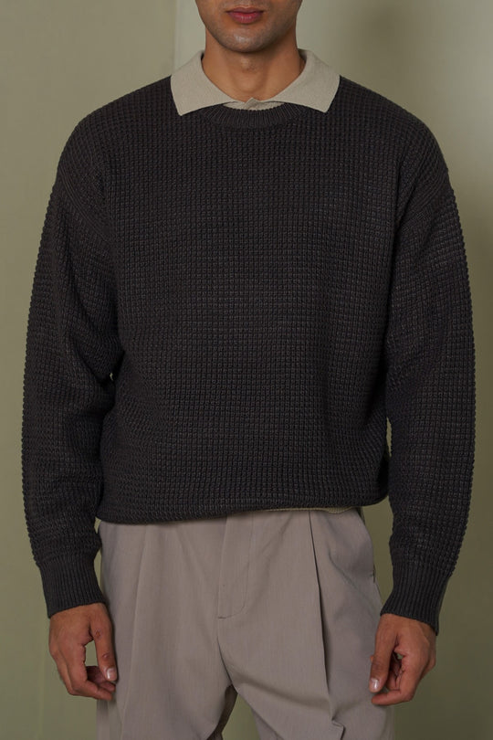 DARK GREY FISHERMAN SWEATER