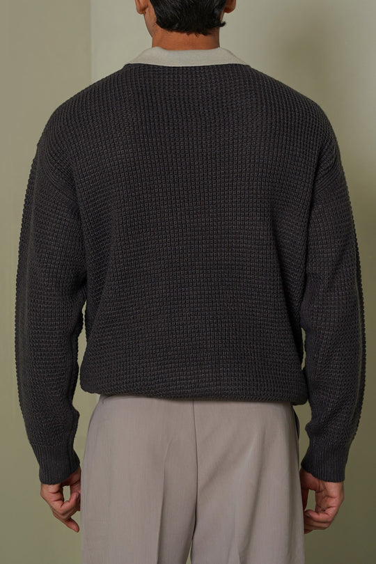 DARK GREY FISHERMAN SWEATER