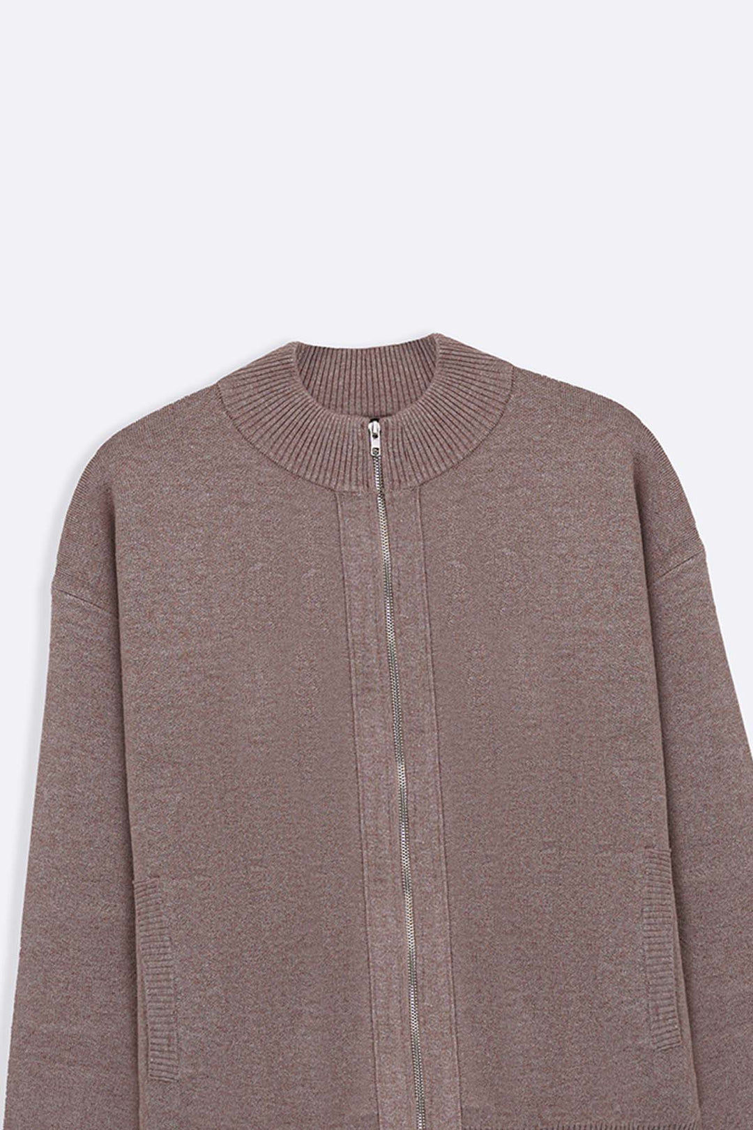 DUSTY BEIGE ZIP-UP CARDIGAN