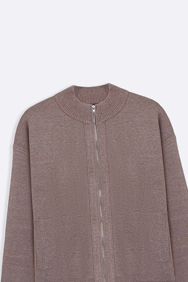 DUSTY BEIGE ZIP-UP CARDIGAN