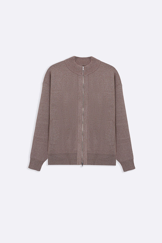 DUSTY BEIGE ZIP-UP CARDIGAN