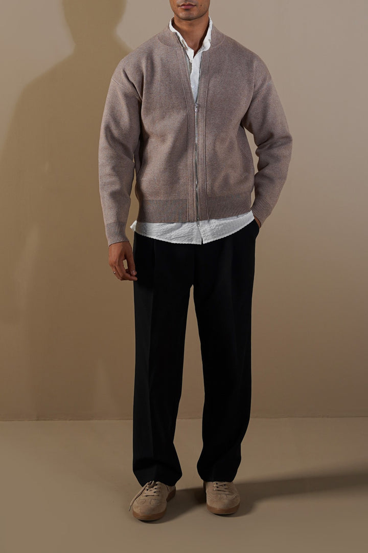 DUSTY BEIGE ZIP-UP CARDIGAN