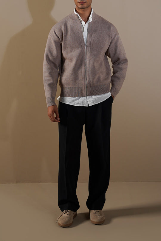 DUSTY BEIGE ZIP-UP CARDIGAN