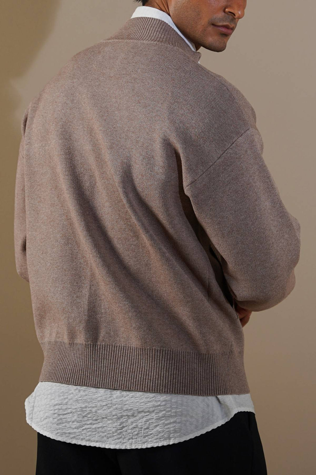 DUSTY BEIGE ZIP-UP CARDIGAN
