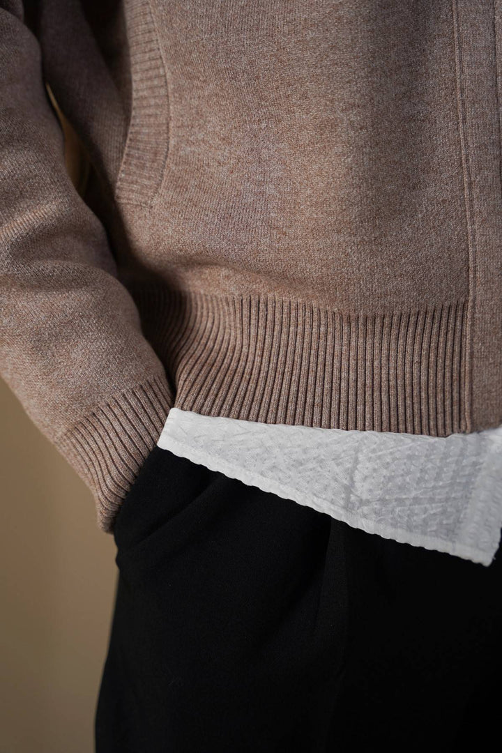 DUSTY BEIGE ZIP-UP CARDIGAN