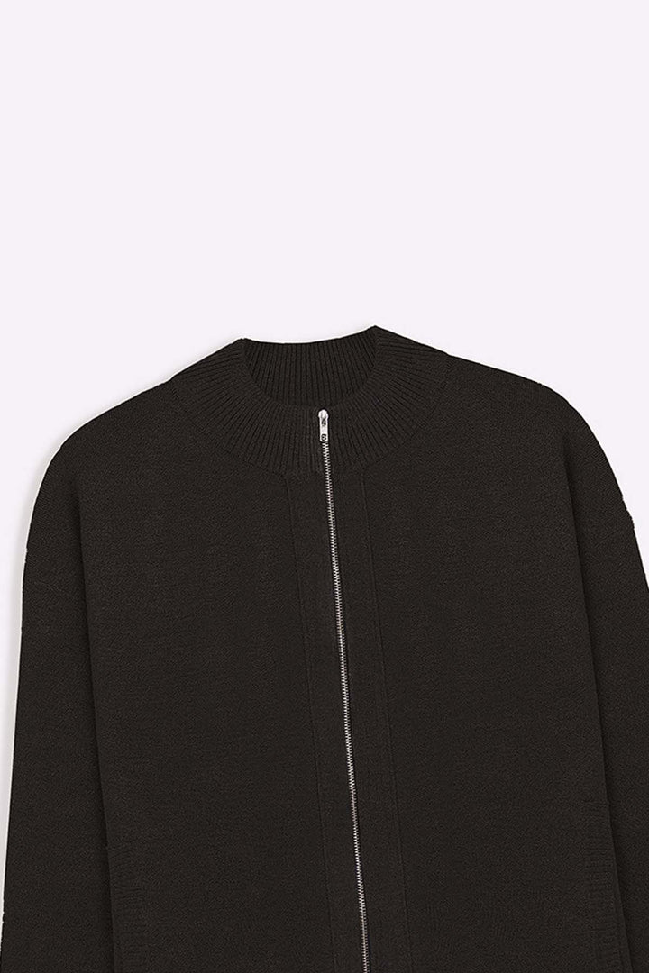 MELANGE CHARCOAL ZIP-UP CARDIGAN