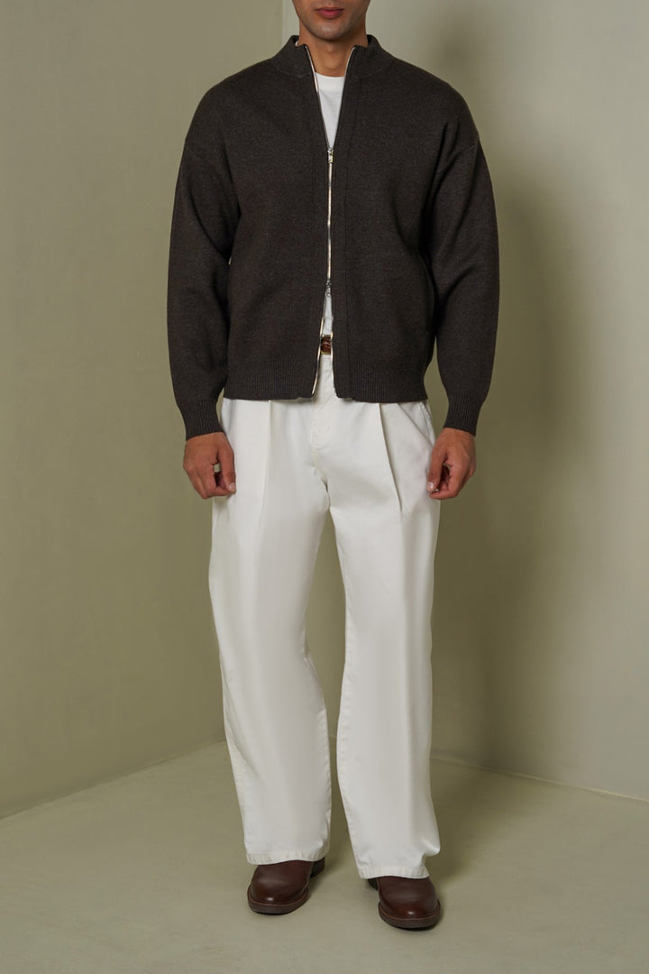 MELANGE CHARCOAL ZIP-UP CARDIGAN