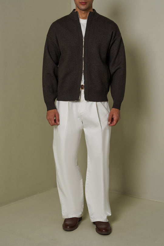 MELANGE CHARCOAL ZIP-UP CARDIGAN