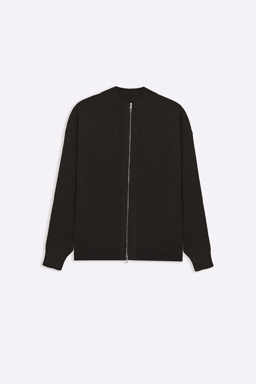 MELANGE CHARCOAL ZIP-UP CARDIGAN