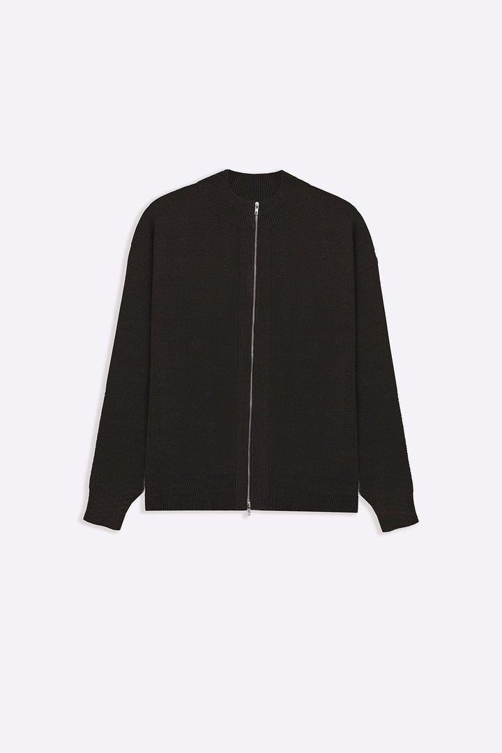 MELANGE CHARCOAL ZIP-UP CARDIGAN