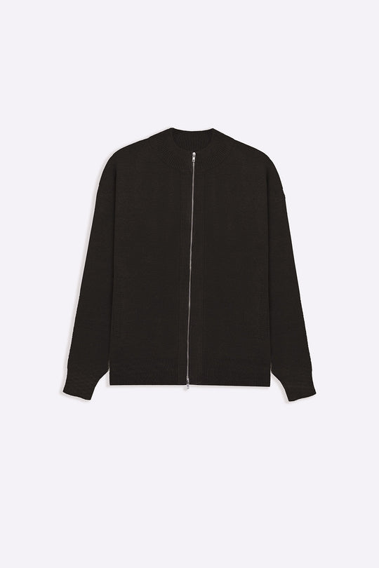 MELANGE CHARCOAL ZIP-UP CARDIGAN