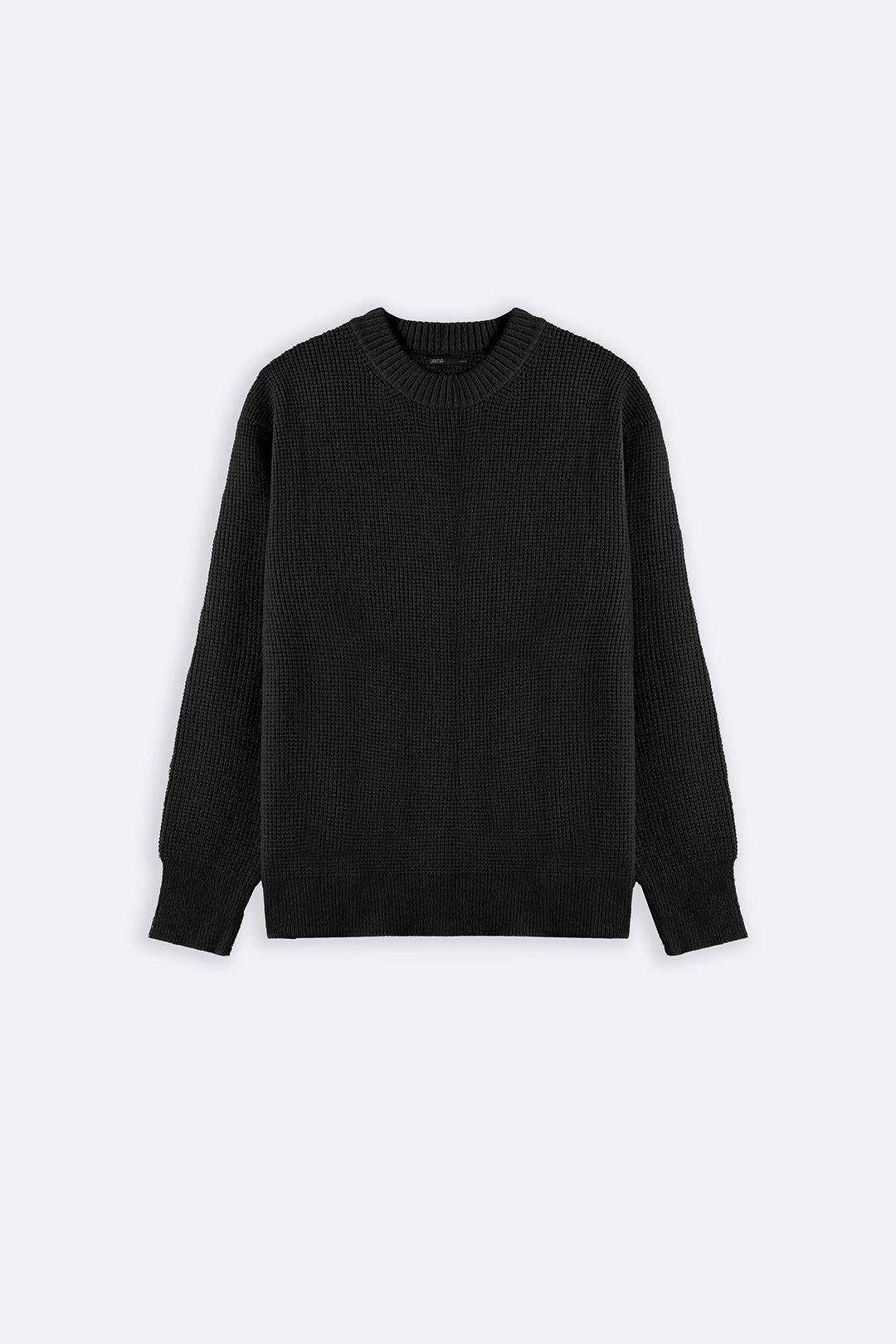 BLACK WAFFLE KNIT SWEATER