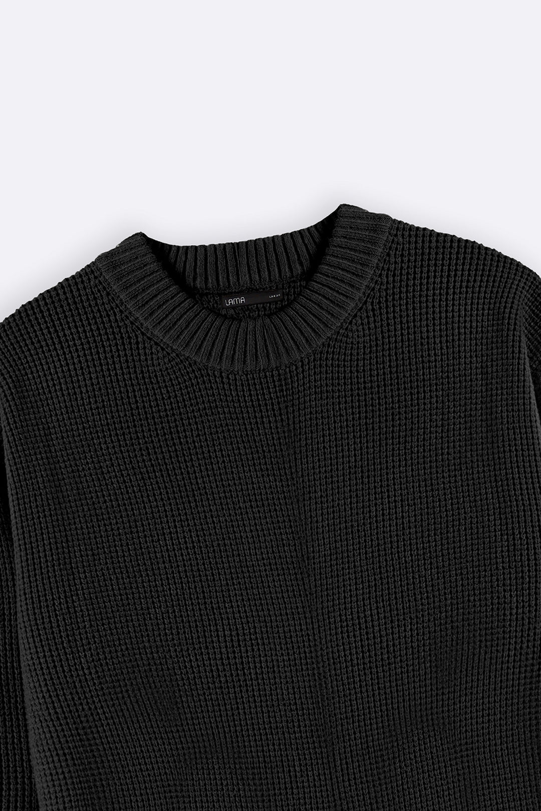 BLACK WAFFLE KNIT SWEATER