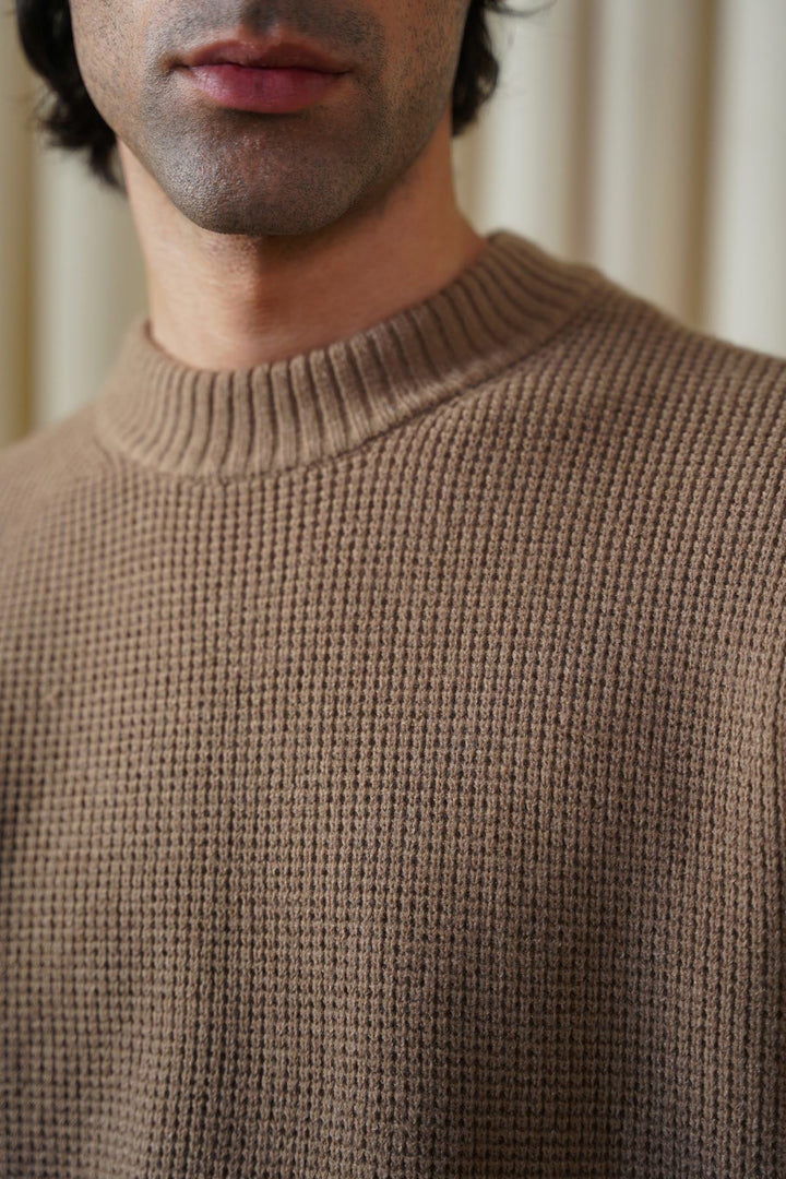 SAND WAFFLE KNIT SWEATER