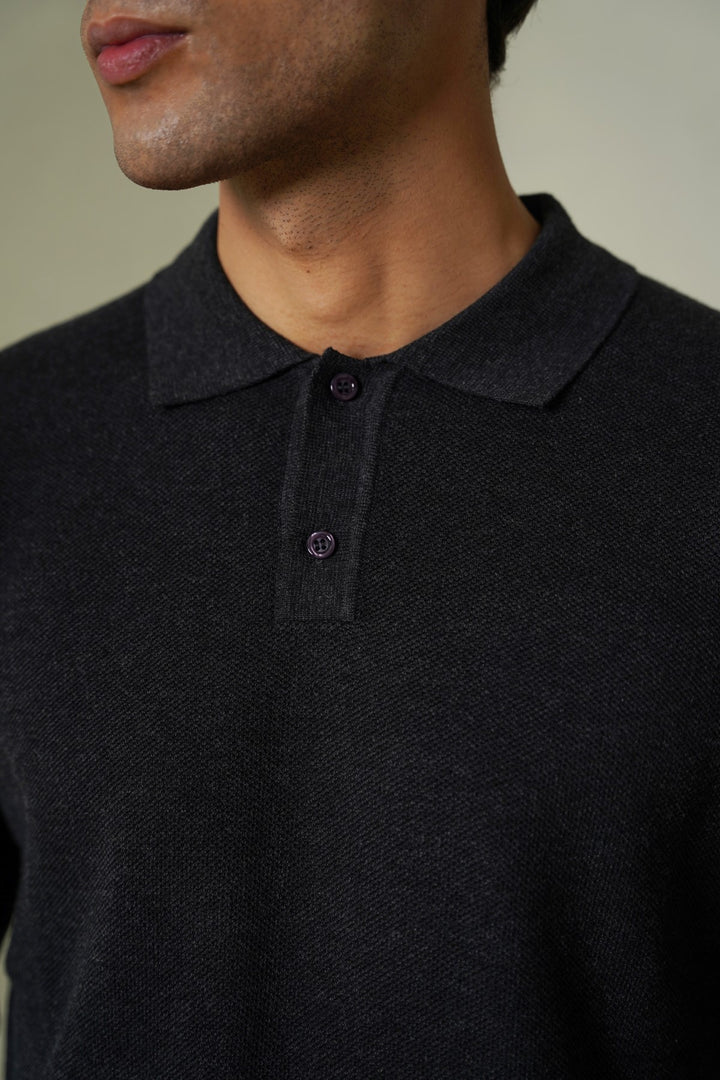 CHARCOAL ACADEMY POLO SWEATER