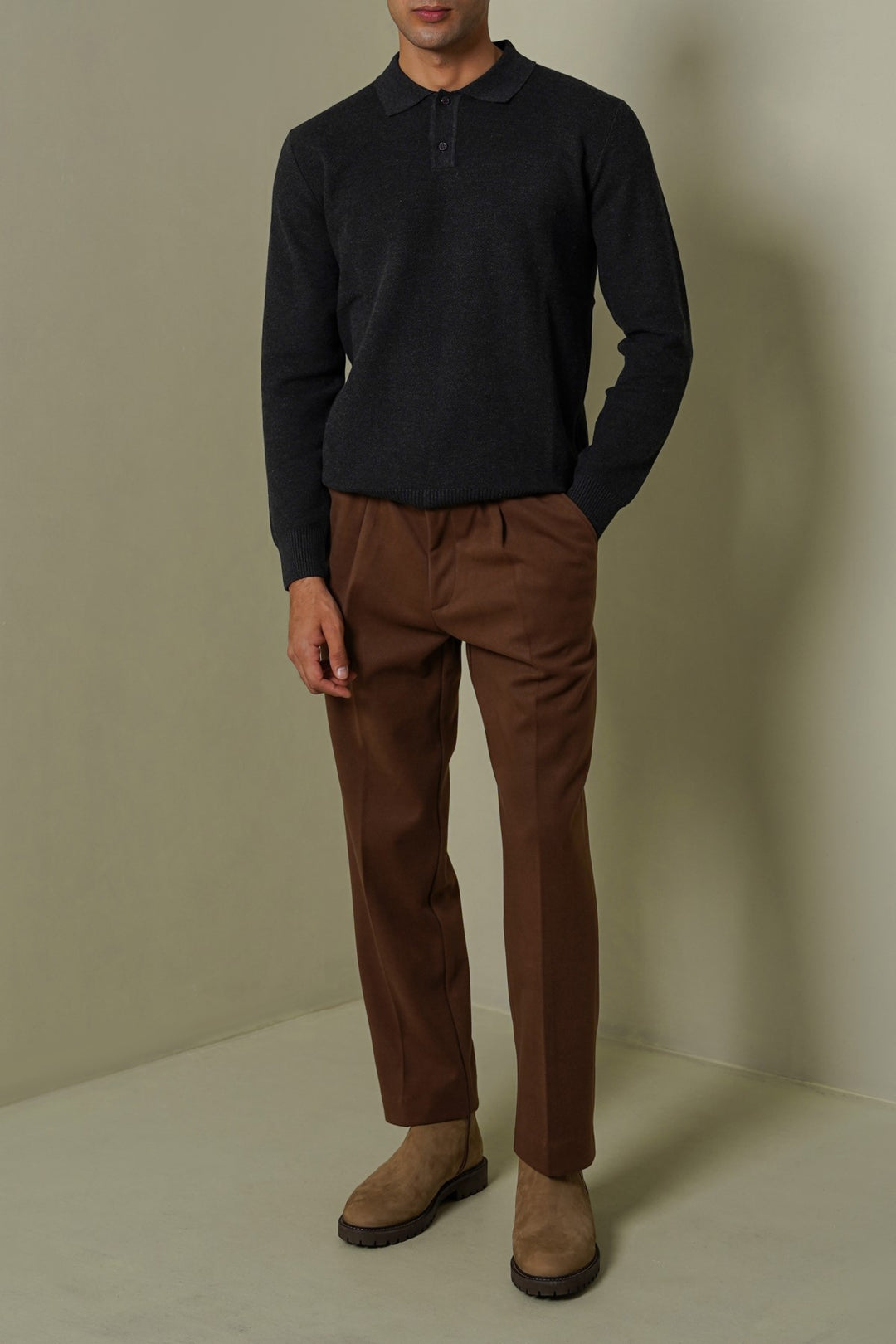 CHARCOAL ACADEMY POLO SWEATER