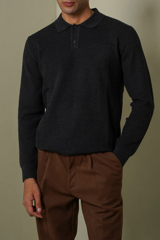 CHARCOAL ACADEMY POLO SWEATER