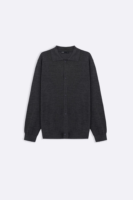 CHARCOAL BUTTON-DOWN CARDIGAN