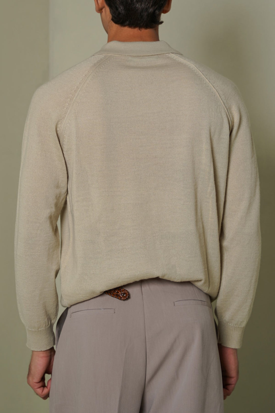 BEIGE WOOL BLEND POLO SWEATER
