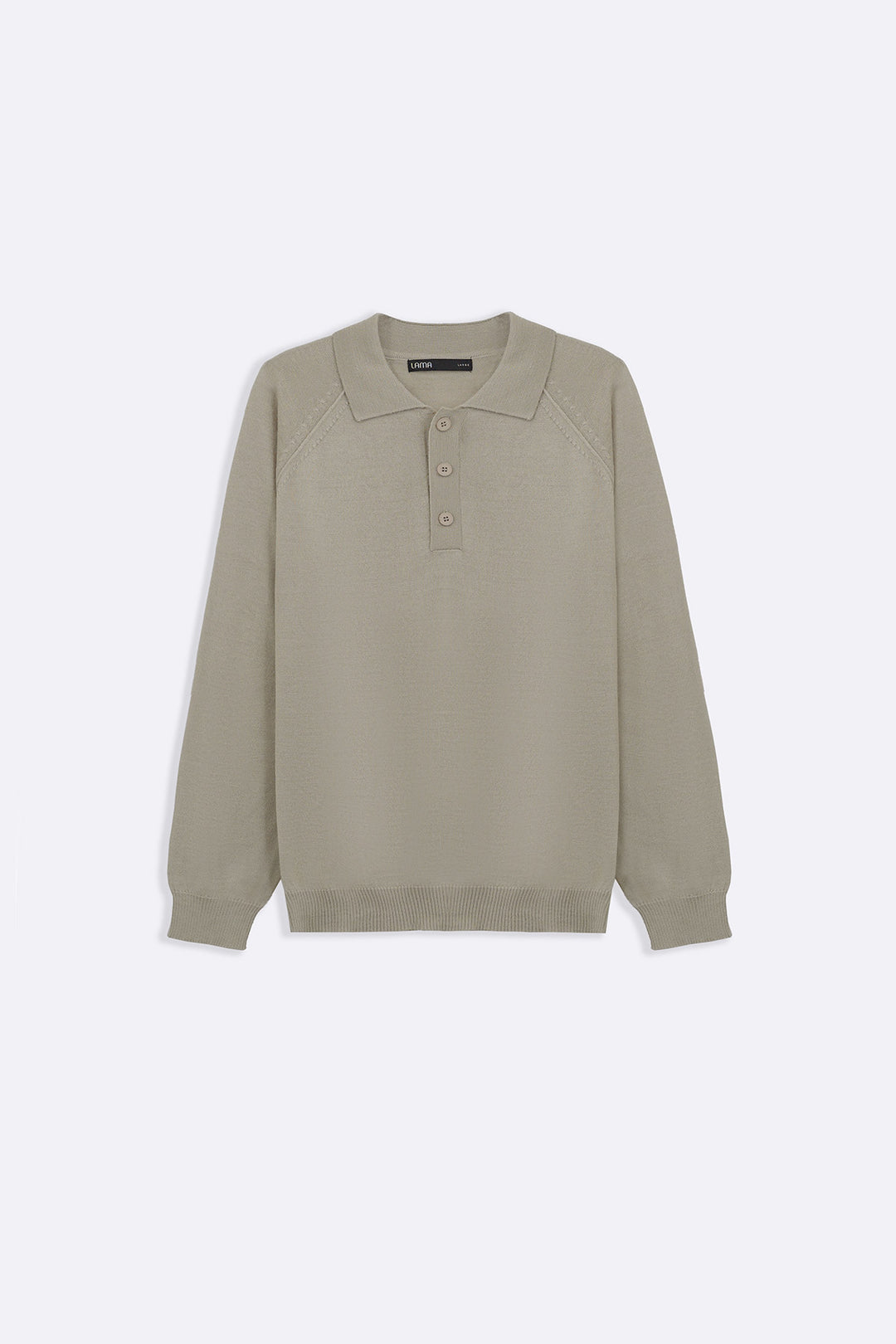 BEIGE WOOL BLEND POLO SWEATER