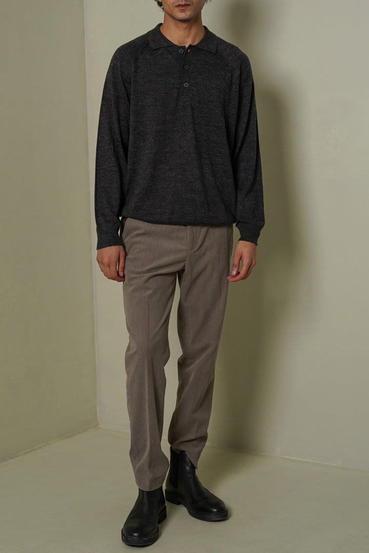 GREY WOOL BLEND POLO SWEATER