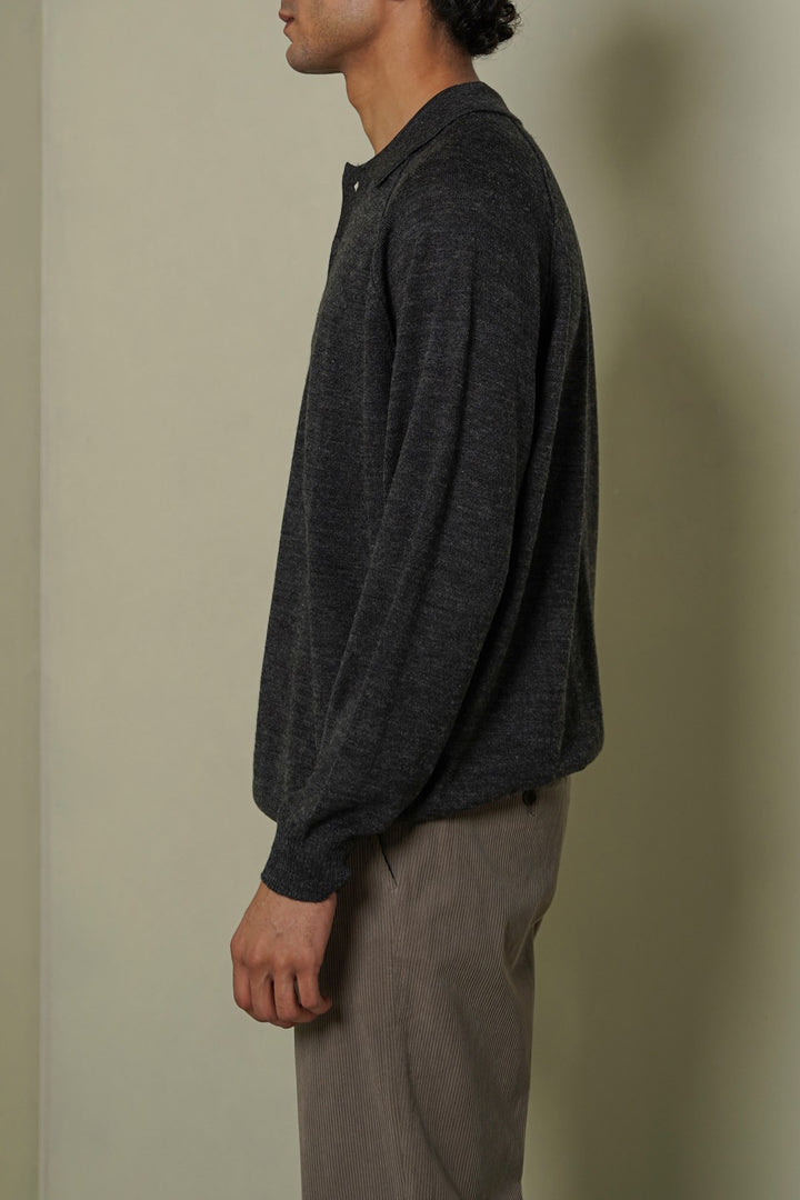 GREY WOOL BLEND POLO SWEATER