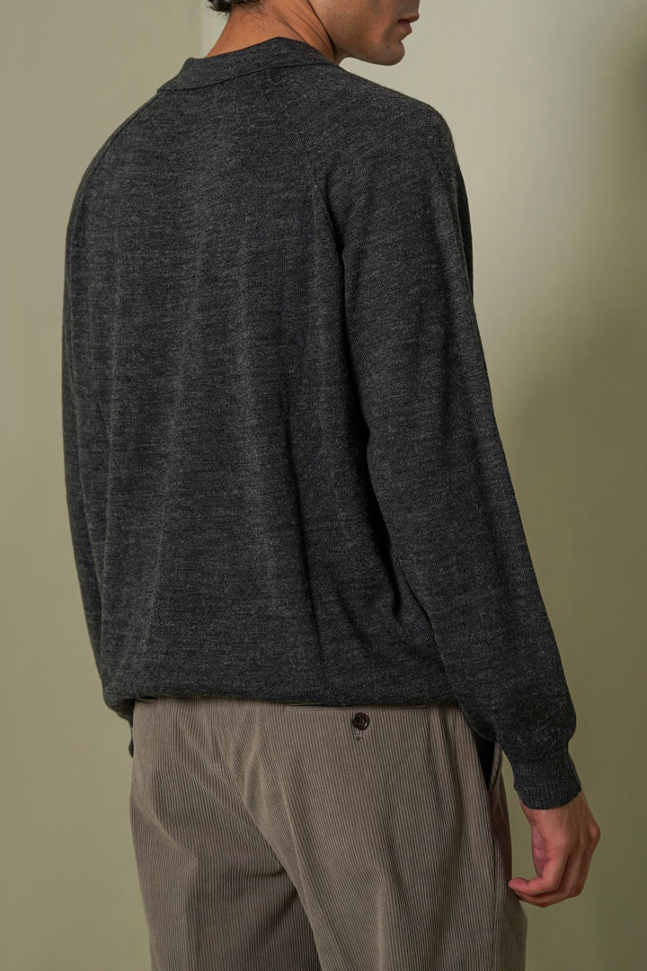 GREY WOOL BLEND POLO SWEATER
