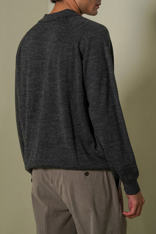 GREY WOOL BLEND POLO SWEATER