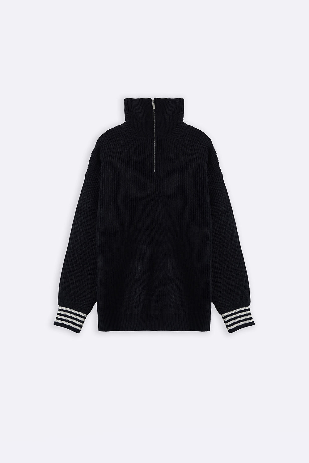 BLACK WHITE EASY MOCK-NECK PULLOVER