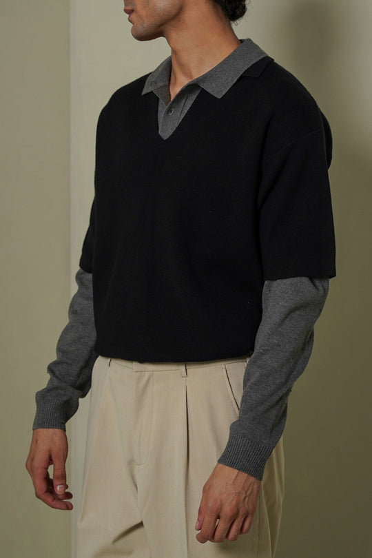 BLACK HALF SLEEVES SWEATER