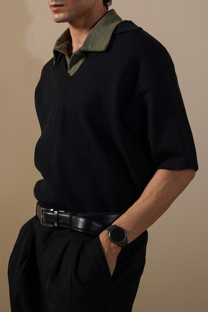 BLACK HALF SLEEVES SWEATER