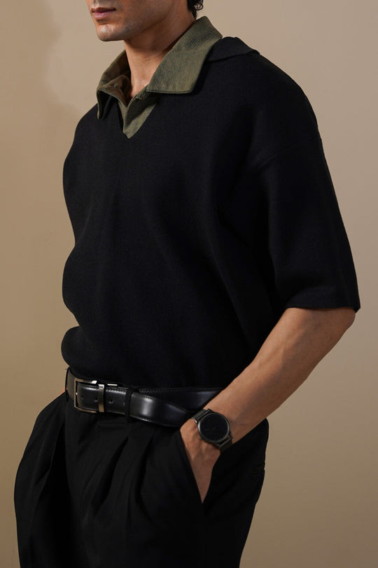 BLACK HALF SLEEVES SWEATER