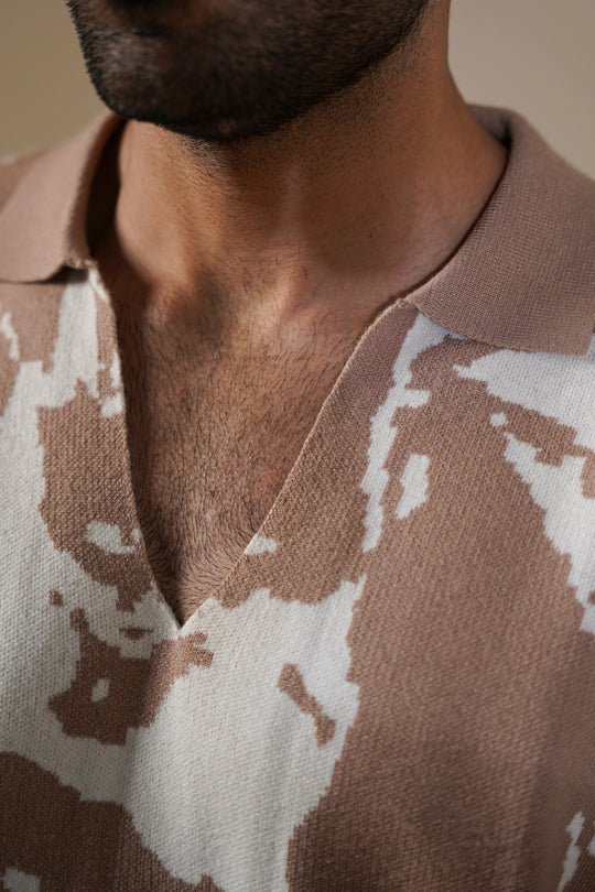 KHAKI HALF SLEEVES SWEATER