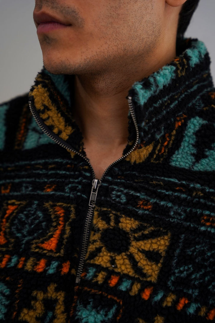 BLACK AZTEC SHERPA PULLOVER
