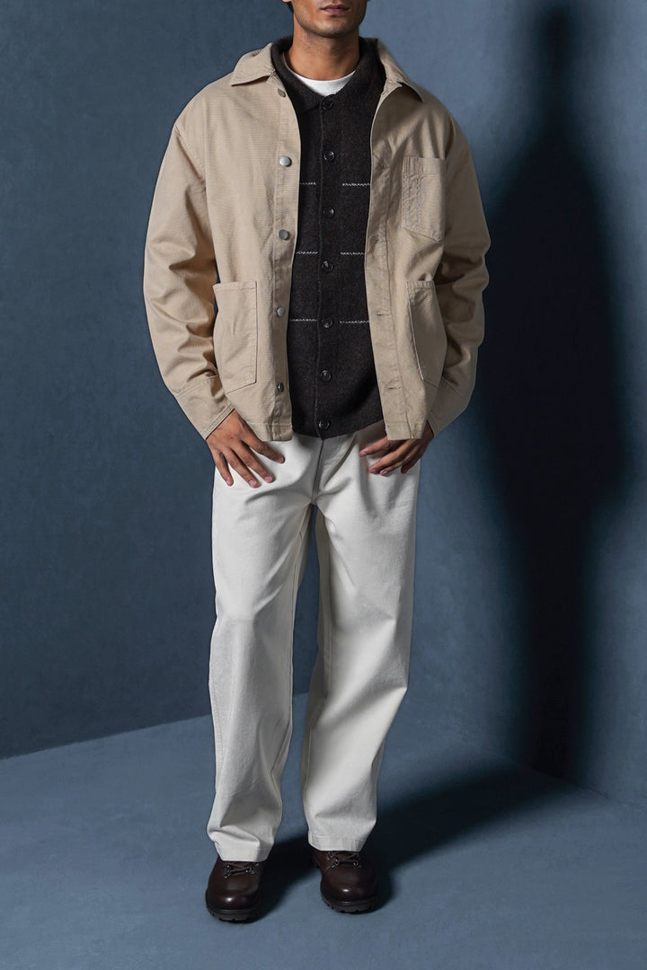 BEIGE TWILL UTILITY JACKET