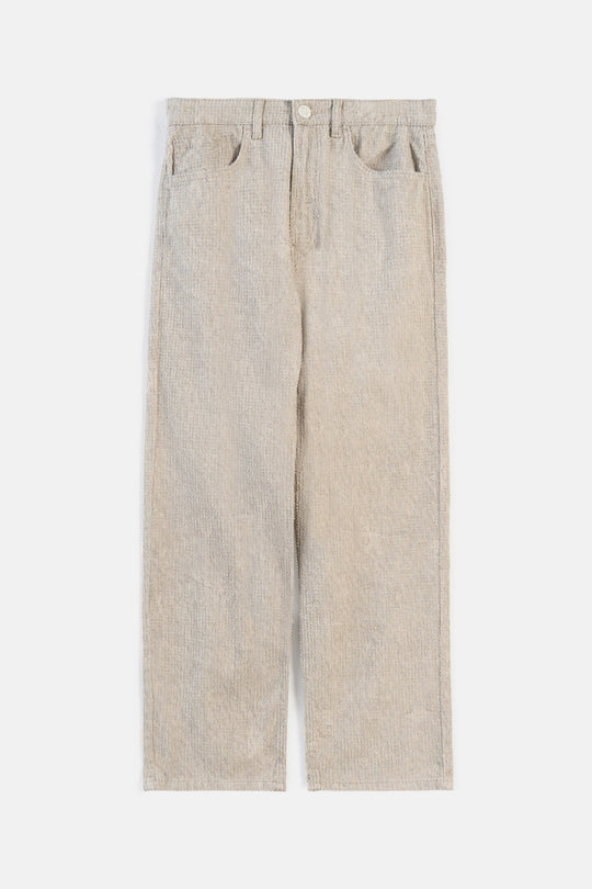 BEIGE TEXTURED JACQUARD JEANS