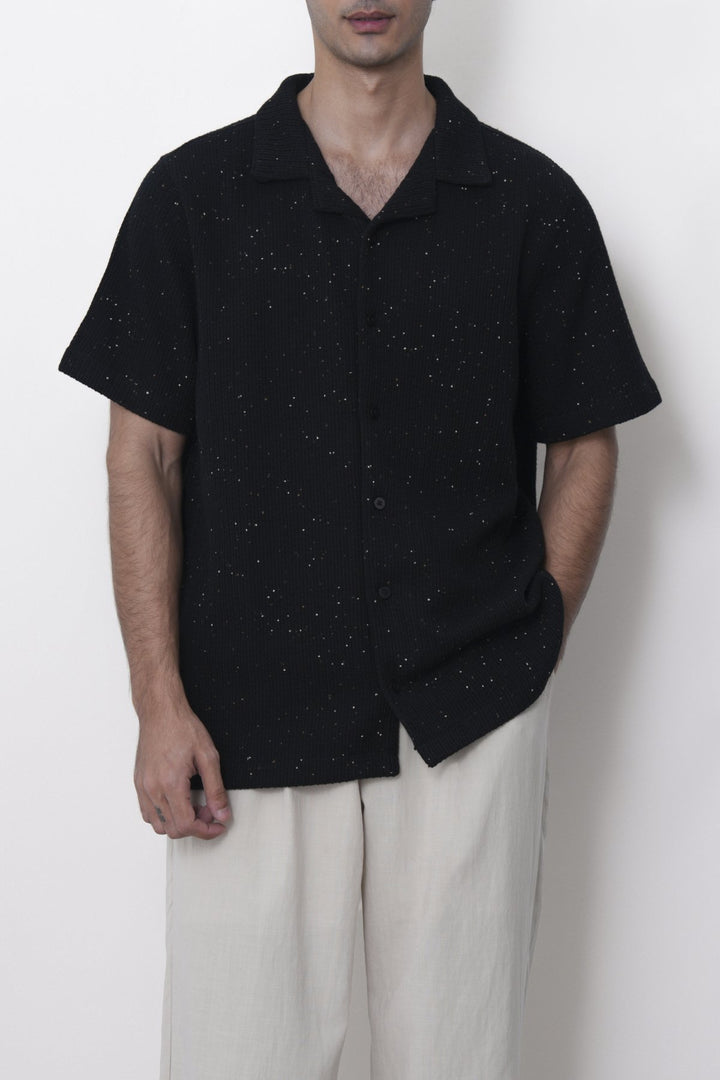 BLACK COASTAL FLECK COLLARED SHIRT