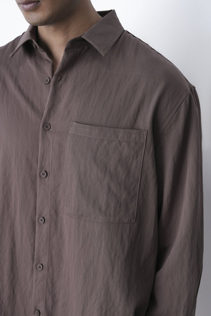BROWN RELAXED TWILL SHIRT