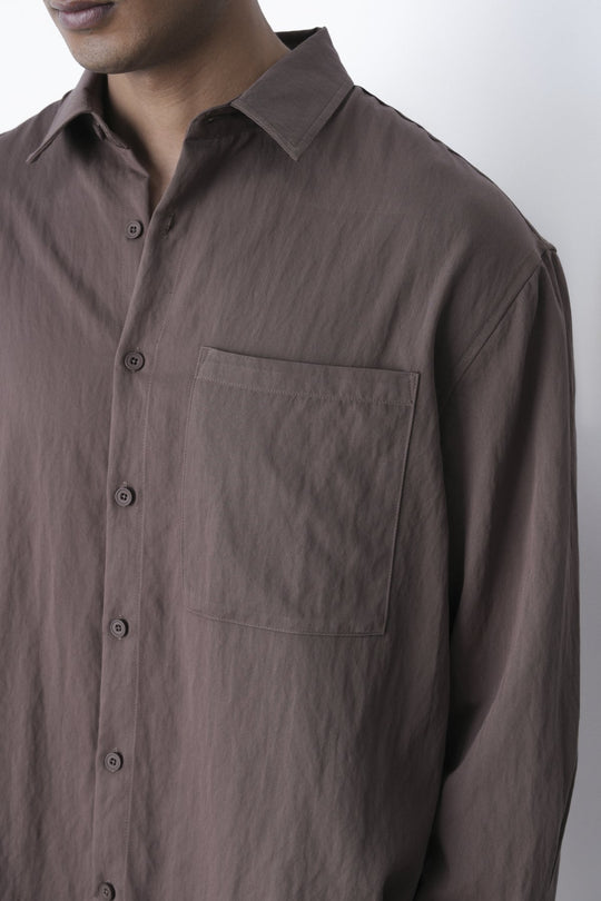 BROWN RELAXED TWILL SHIRT