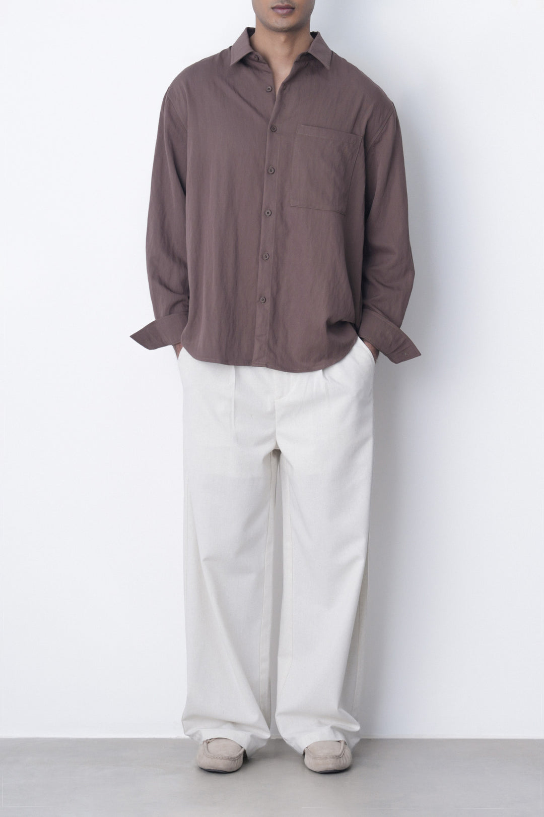 BROWN RELAXED TWILL SHIRT