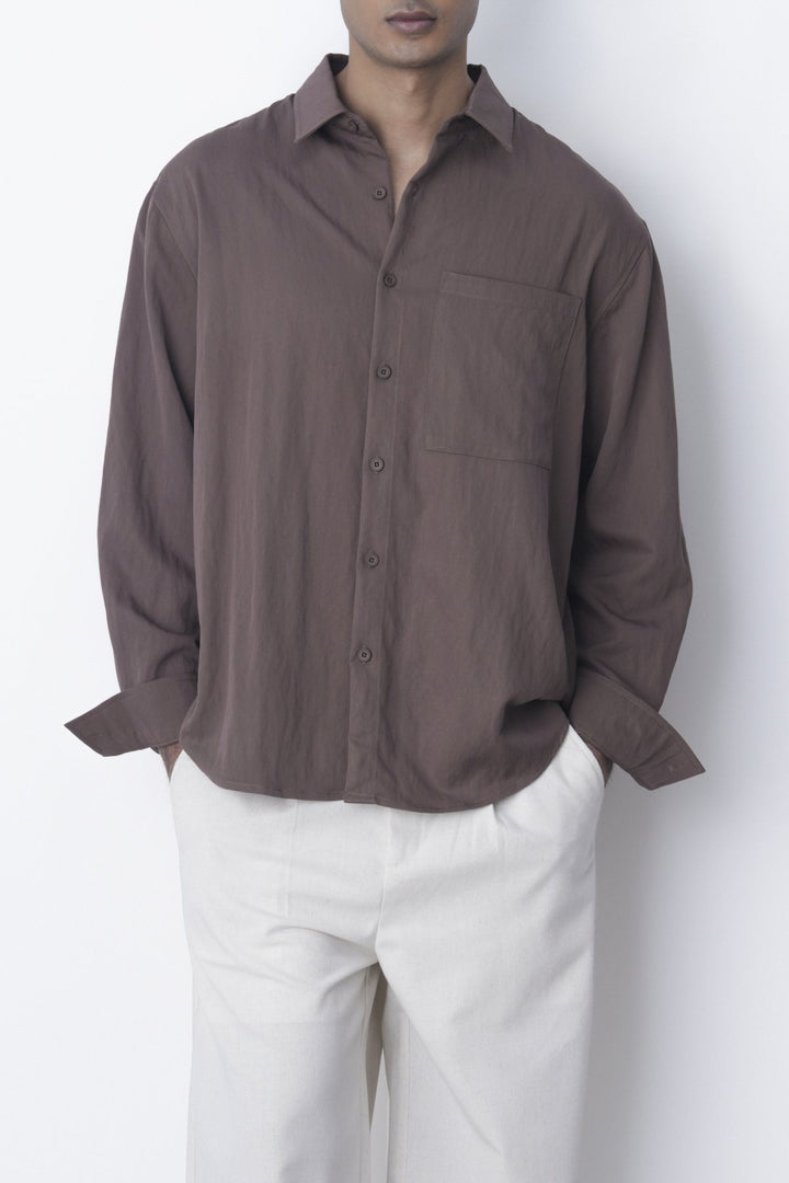 BROWN RELAXED TWILL SHIRT