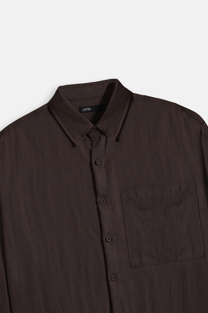 BROWN RELAXED TWILL SHIRT