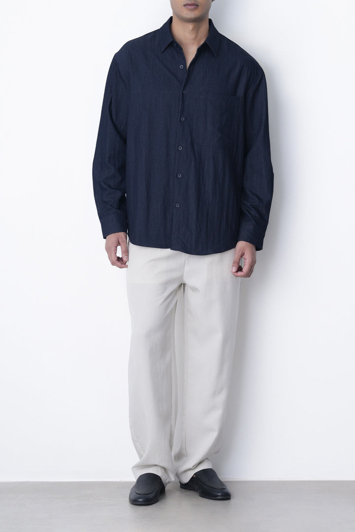NAVY RELAXED TWILL SHIRT