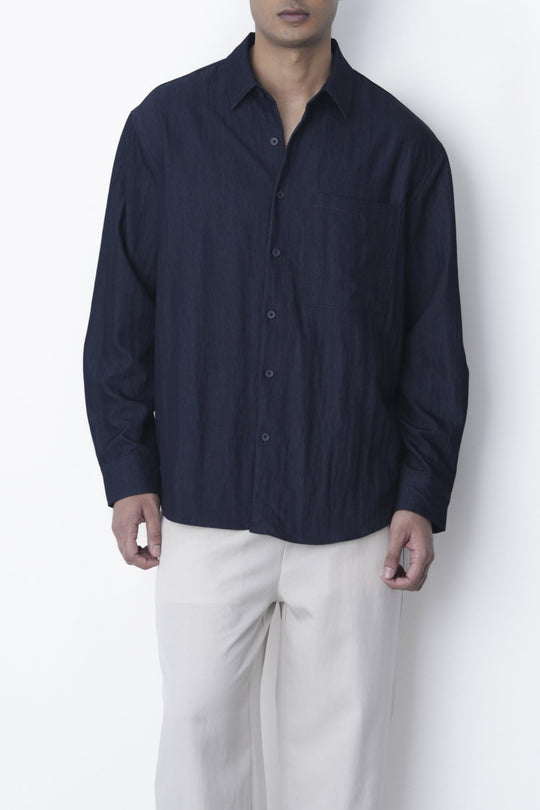 NAVY RELAXED TWILL SHIRT